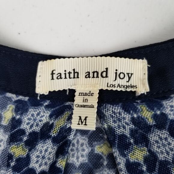 Faith and Joy Blue Yellow White Sheer Sleeveless Tunic Pleated Top Nice   Medium - Picture 5 of 8